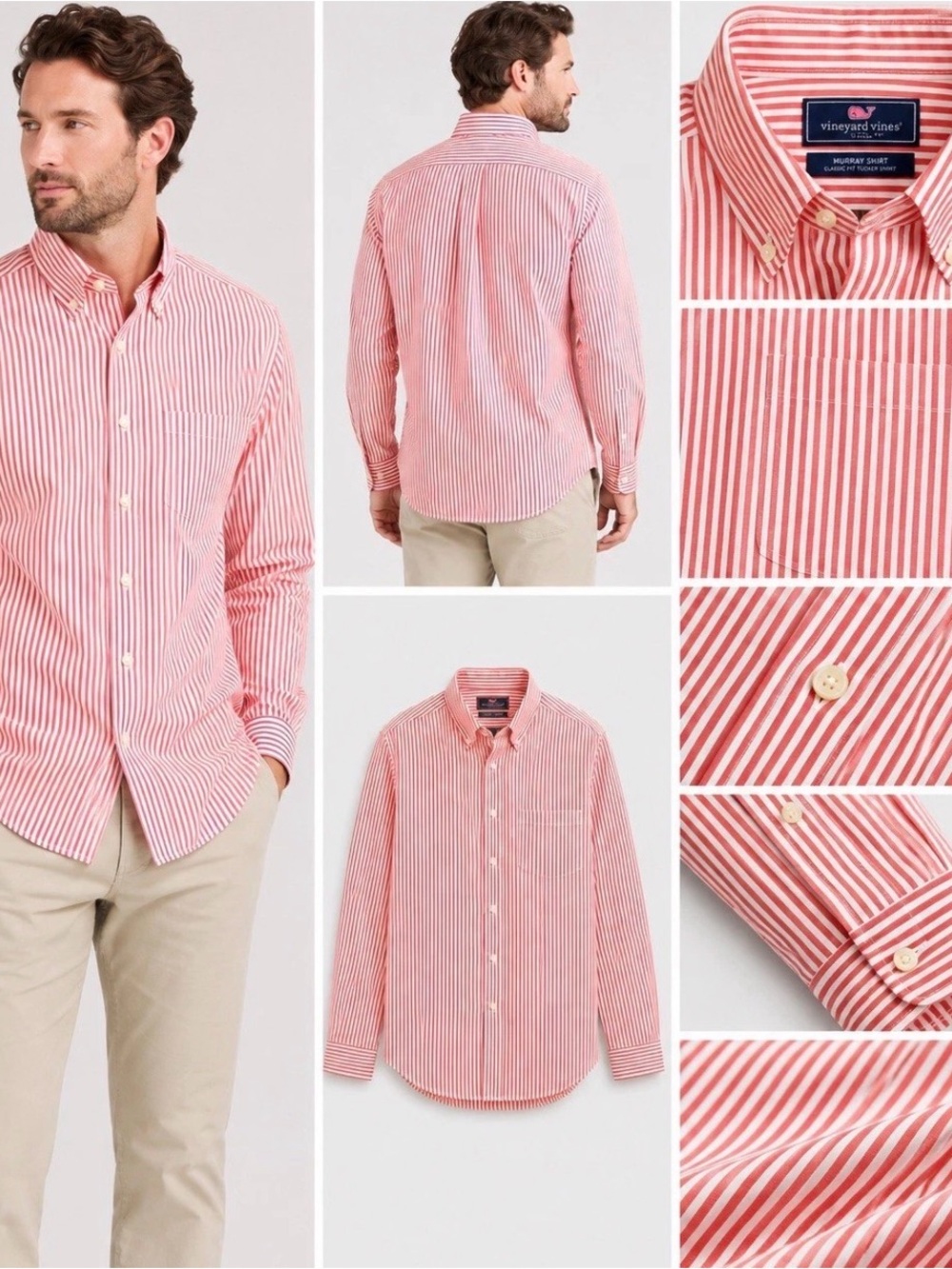 Vineyard Vines Pink Striped Murray Shirt Men XL Cotton Button Down Long Sleeve